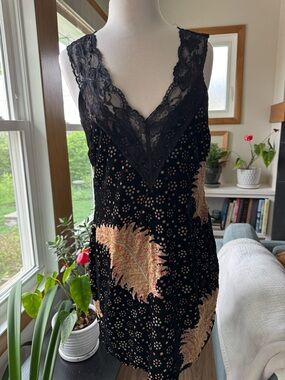 Nasty Gal Black Velvet Lace-Trim Paisley dress